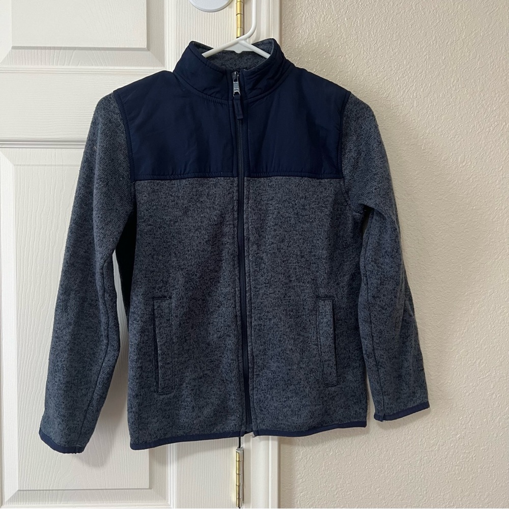 The Children’s Place Boys Gray Navy Fleece Full Zip Jacket Size L 10/12